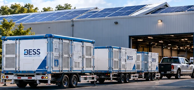 Remolques BESS cargados con solar en el almacén
